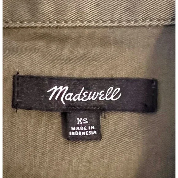 MADEWELL Mini Shirtdress Loden Olive Green 100% Cotton Button Up Boho Casual XS - Picture 7 of 9